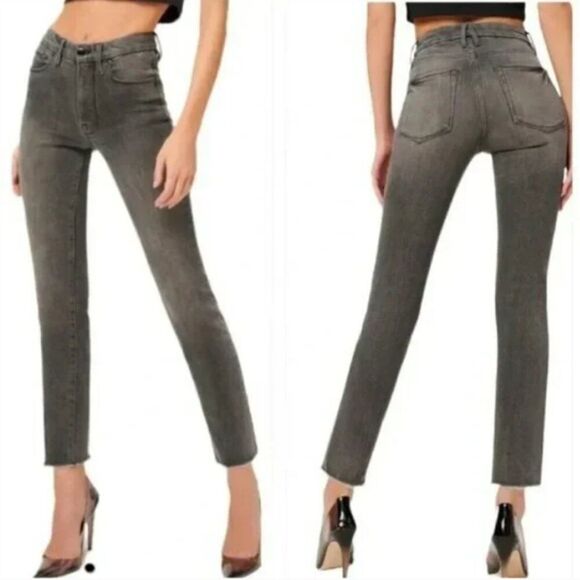 New Good American Good Classic Raw Hem Slim Jeans in Black170 SZ 2/26 - Picture 1 of 15